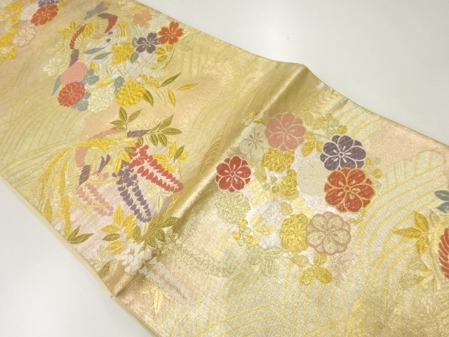 波に鶴・花模様織出し袋帯